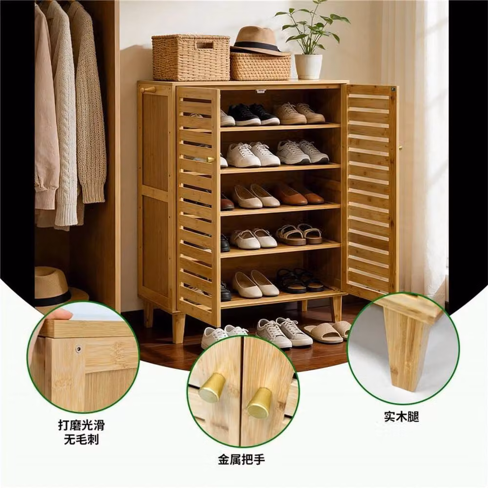 KORVIXA 2 Door Wooden Shoe Storage Cabinet in Brown, W/D/H: 100 x 100 x 100 cm – 3