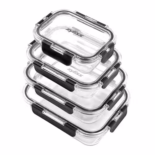 Zyliss 4 Piece Airtight Glass and Silicone Food Storage Container Set in Transparent – 1