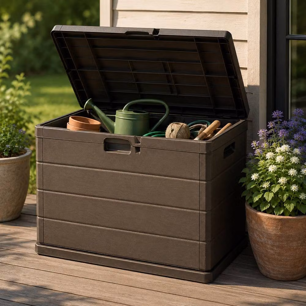 Kelvenix ProGarden Large Lockable Outdoor Garden Storage Box in Anthracite and Brown, W/D/H: 78 x 55 x 52 cm – 3