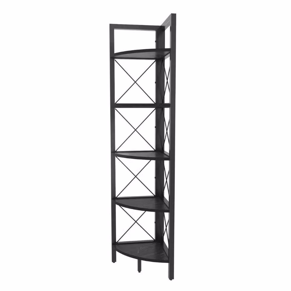 Calicosy Remo Corner Shelf with 5 Shelves, Black, H: 160 cm, W: 33 cm, D: 30.5 cm – 3