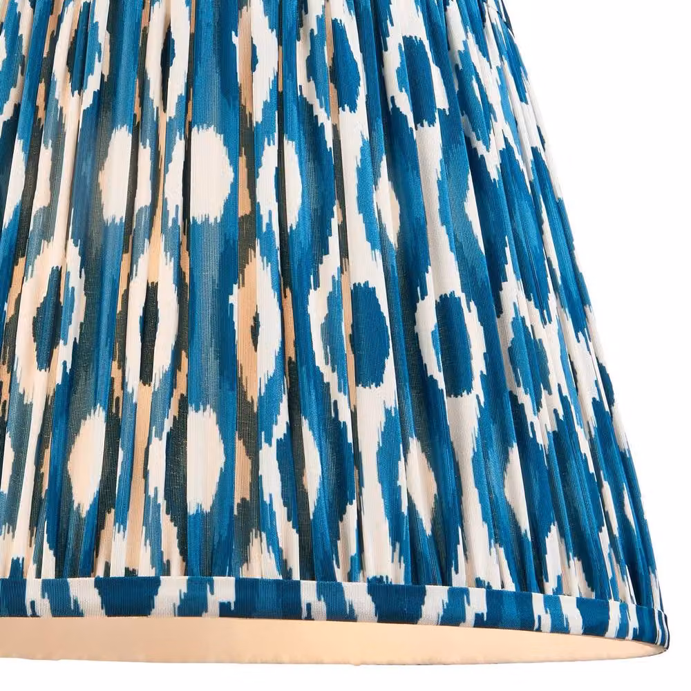 Netlighting Layered Leaf Ivory Ceramic Table Lamp with Blue Fabric Ikat Shade and Gold Brass Base, Diameter: 35 cm – 3