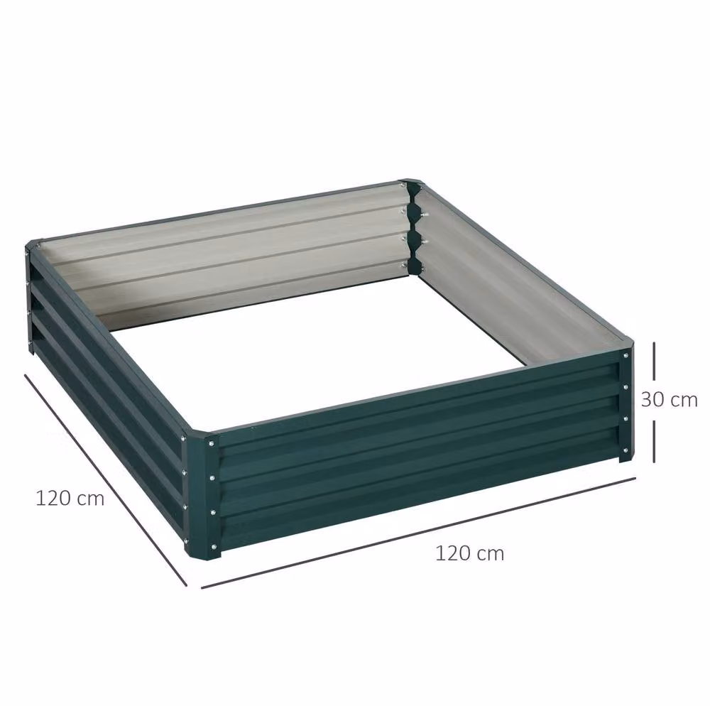 STILVORA Modular Green Galvanised Steel Raised Garden Bed W/D/H: 120 x 120 x 30 cm – 3