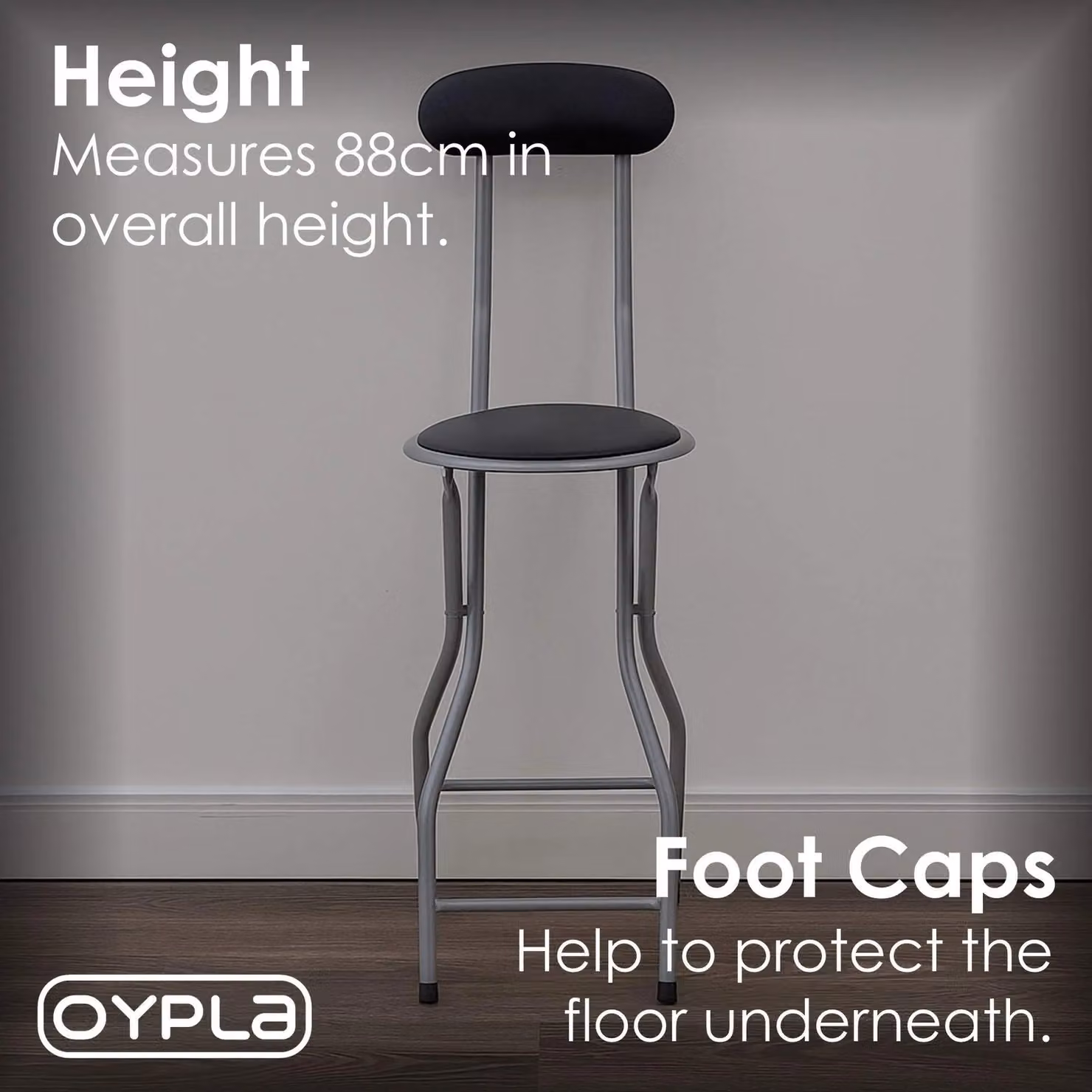 Oypla Padded Folding Kitchen Bar Stool in Black and Silver – 3