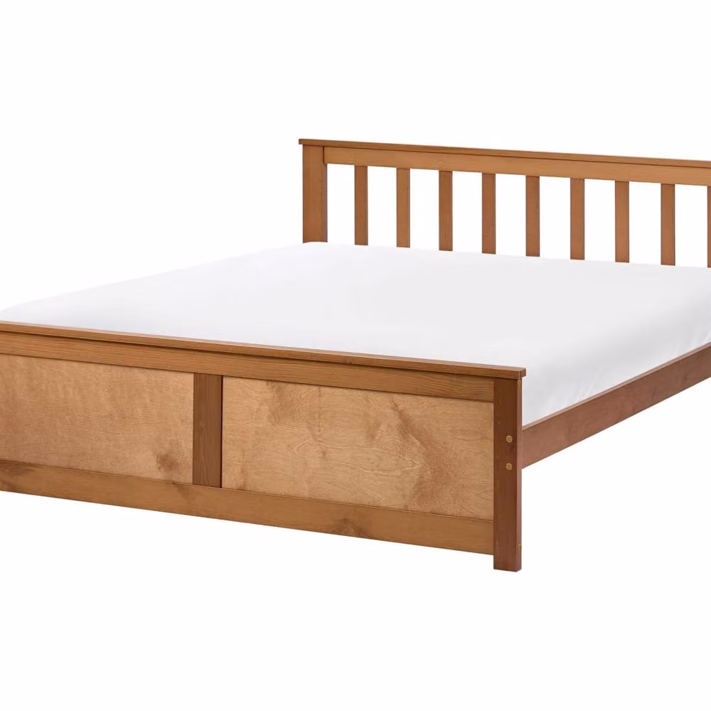 Wyld and Coco Minimalist Lacquered Pine Bed Frame, Brown, W/D/H: 120 x 200 cm – 2