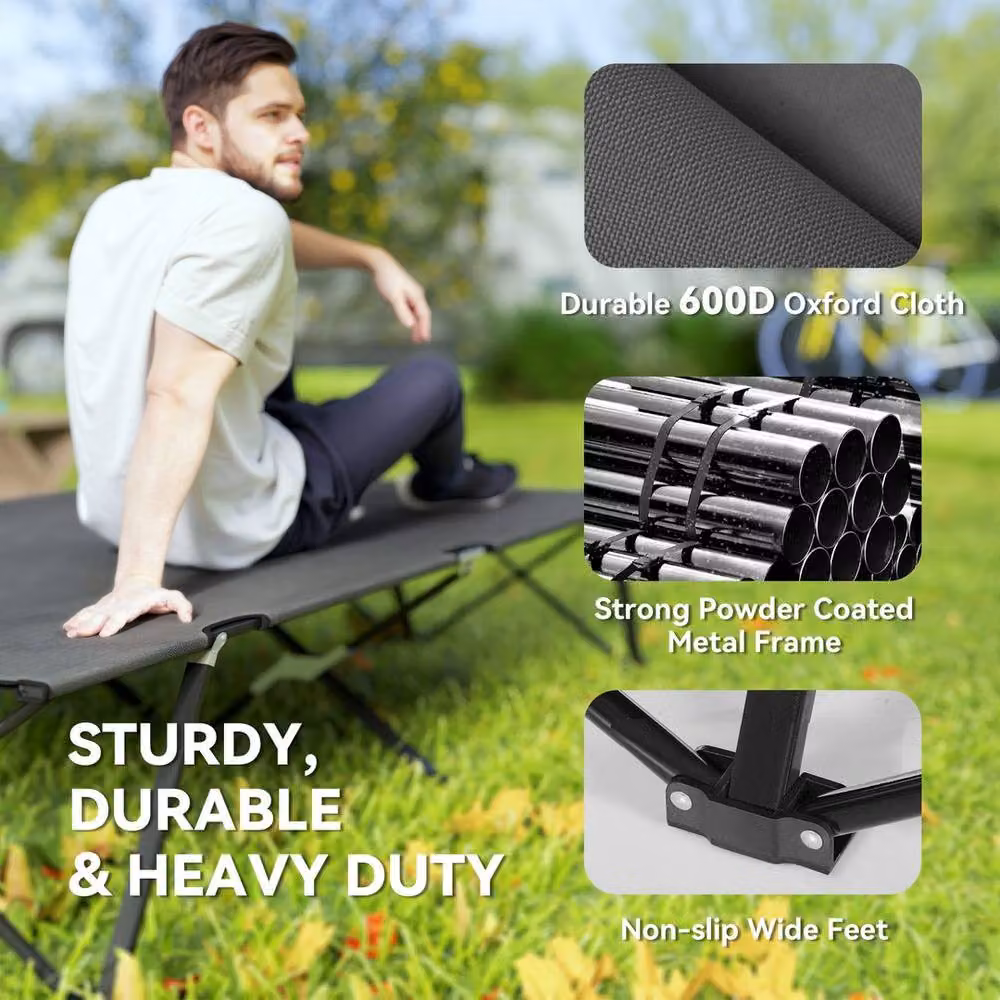 Kelvenix Charcoal Grey Double Camping Folding Sleeping Bed with Carry Bag, W/D/H: 200 x 100 x 40 cm – 4