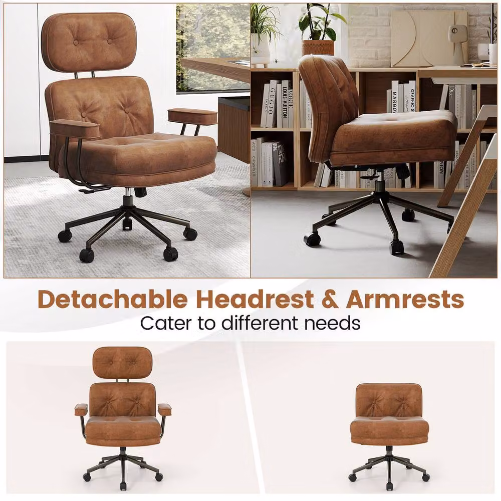 Costway Ergonomic Mid-Century Home Office Swivel Chair with Headrest in Brown – 5