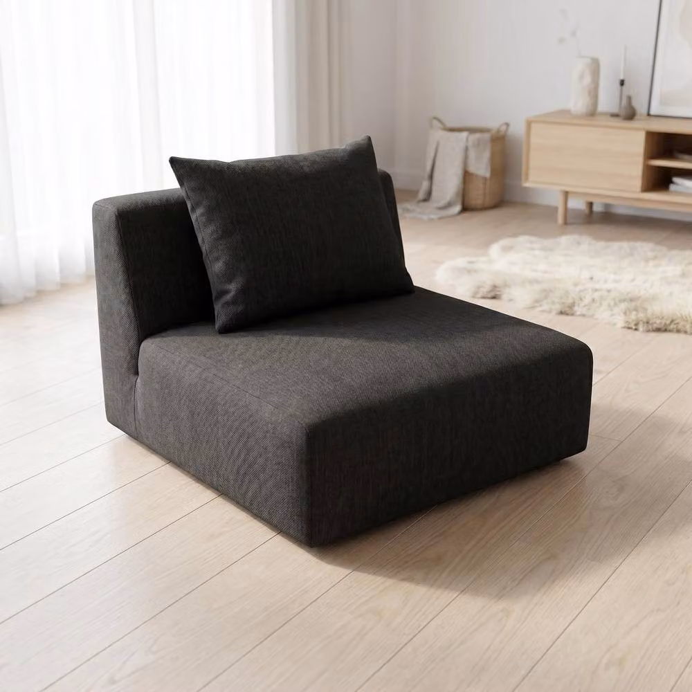 Abakus Direct Tokyo Single Seat Lounge Chair in Anthracite Grey and Black Basket Weave Fabric – 3