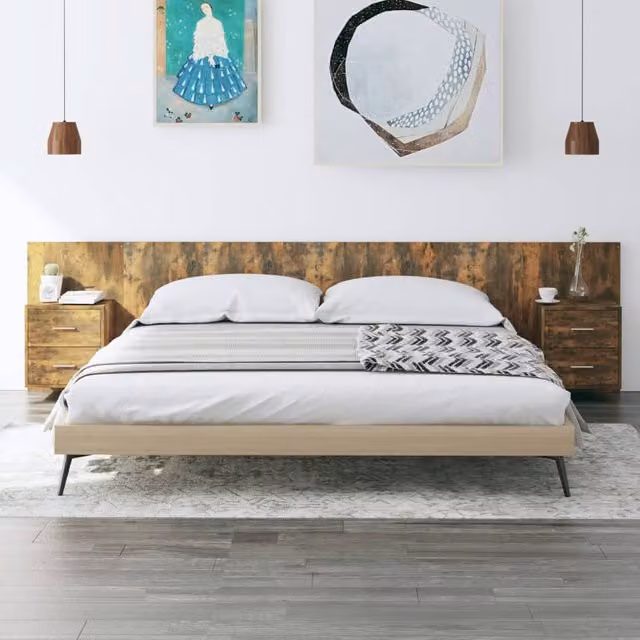 Berkfield Home Bed Headboard with Integrated Nightstand Cabinets in Smoked Oak Brown Engineered Wood