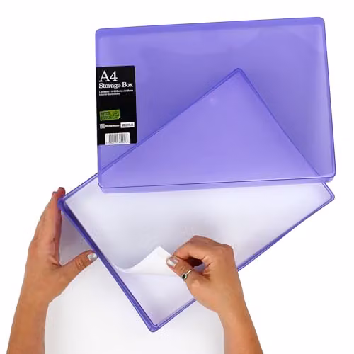 WestonBoxes A4 Plastic Craft Storage Boxes for Art Supplies and Paper, Purple, Pack of 10 – 3