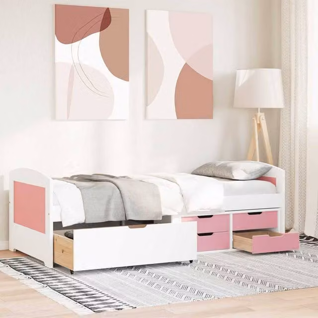 Berkfield Home Beautiful Day Bed with 5 Drawers, White and Pink, W/D/H: 200 x 90 x 69 cm
