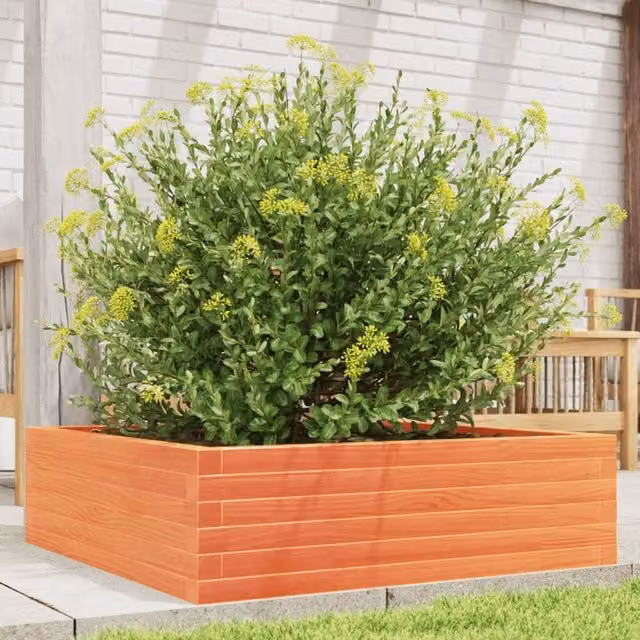 Berkfield Home Garden Planter Tub in Brown Solid Wood, W/D/H: 80 x 80 x 23 cm