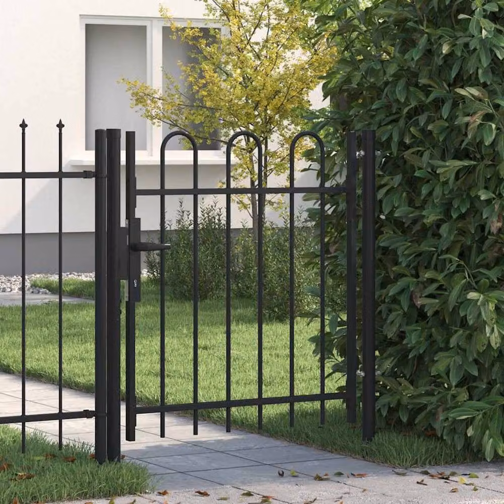 Berkfield Home Single Door Arched Top Steel Fence Gate, Black, W: 100 cm, H: 100 cm – 2