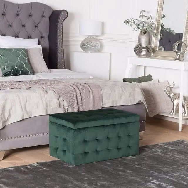 Wyld and Coco Velvetique Green Tufted Storage Ottoman Bench – 1