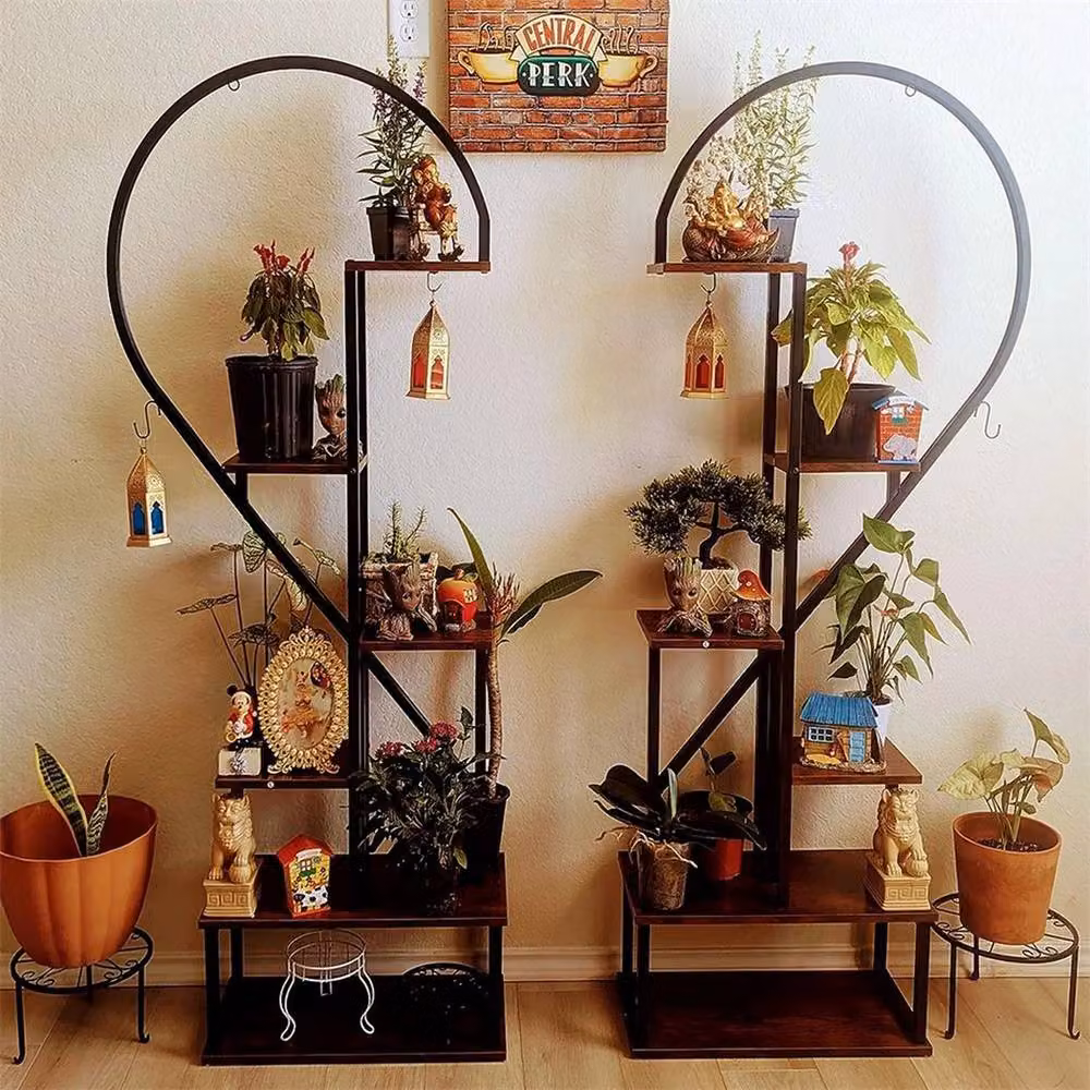 FLAVORA Heart Shape Metal Plant Shelf, Black, H 165 cm x W 28 cm x D 6 cm – 4