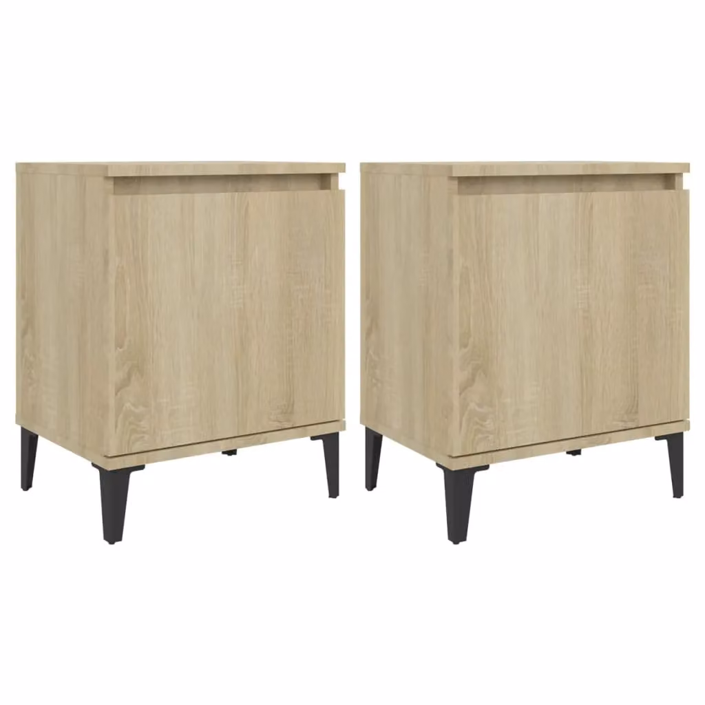 Berkfield Home Set of 2 Bed Cabinets in Sonoma Oak and Brown with Metal Legs, W: 40 cm, D: 30 cm, H: 50 cm – 2