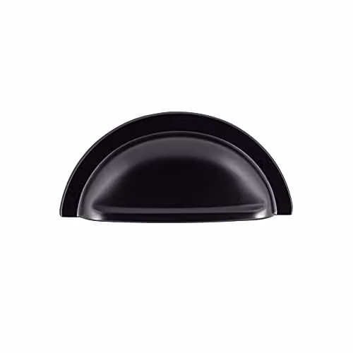 Loops 2 Pack Matt Black Shell Cabinet Cup Pull Handles, Fixing Centres: 76 mm, W: 91 mm, H: 45 mm – 2