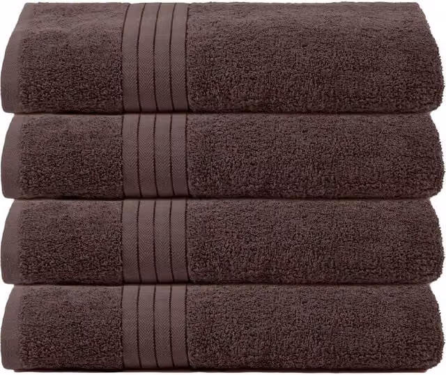 OHS 4 Pack of Fluffy 100% Cotton Bath Sheets in Brown – 1