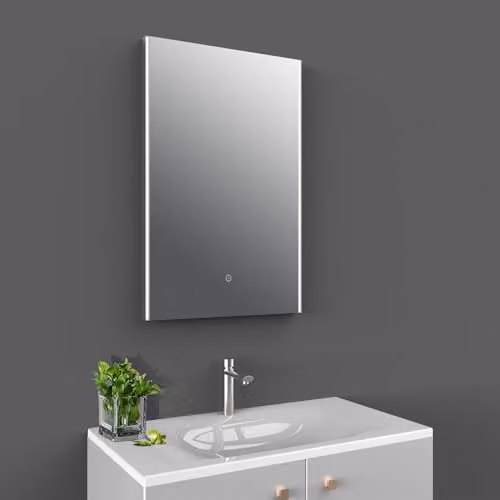 nuie LQ503 Anser Modern Wall Hung LED Bathroom Mirror with Touch Sensor and Built-in Demister Pad, W: 70 cm, H: 50 cm, White – 2