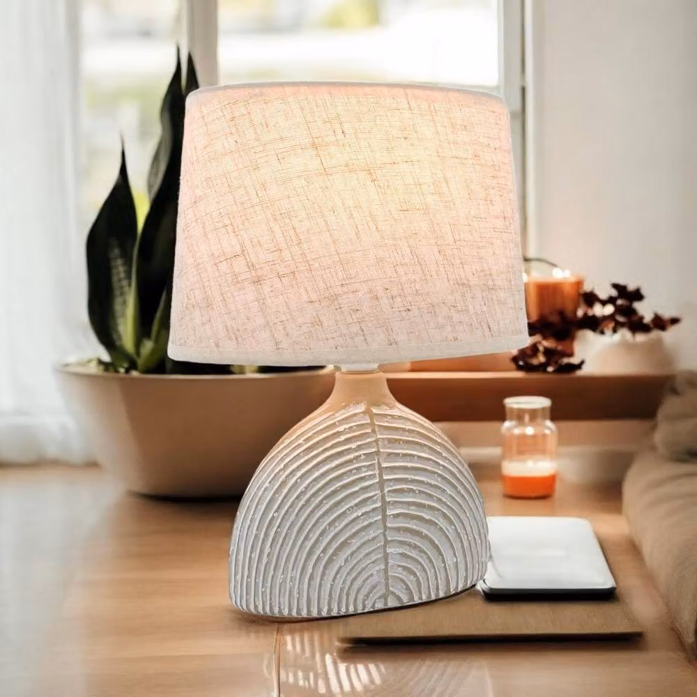 Minster Ceramic Table Lamp with Beige Fabric Cylinder Shade, W/D/H: 23 x 14 x 30 cm – 4