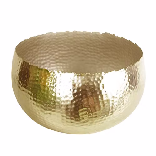 Leaf XL Metal Hammered Bowl Planter in Gold and Yellow, W/D/H: 32 x 20 x 20 cm
