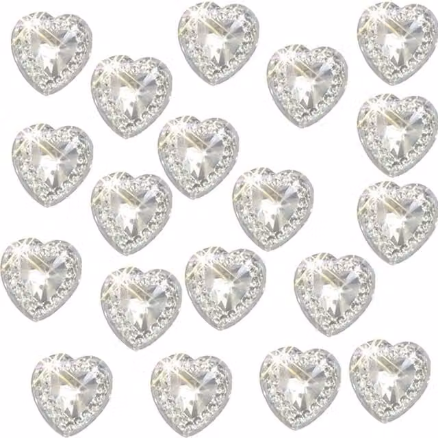 Syntego Pack of 40 Clear Silver Heart Gems