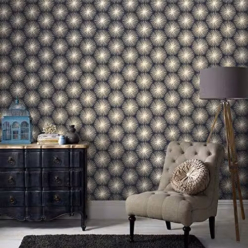 Graham & Brown Sublime Fire Circle Blue Abstract Geometric Art Deco Wallpaper – 1