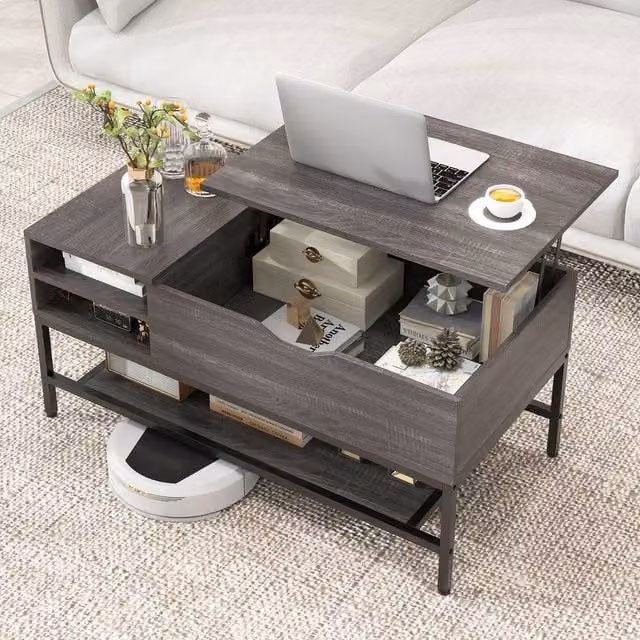 Costway Modern Lift Top Coffee Table with Removable Shelf in Grey – 1