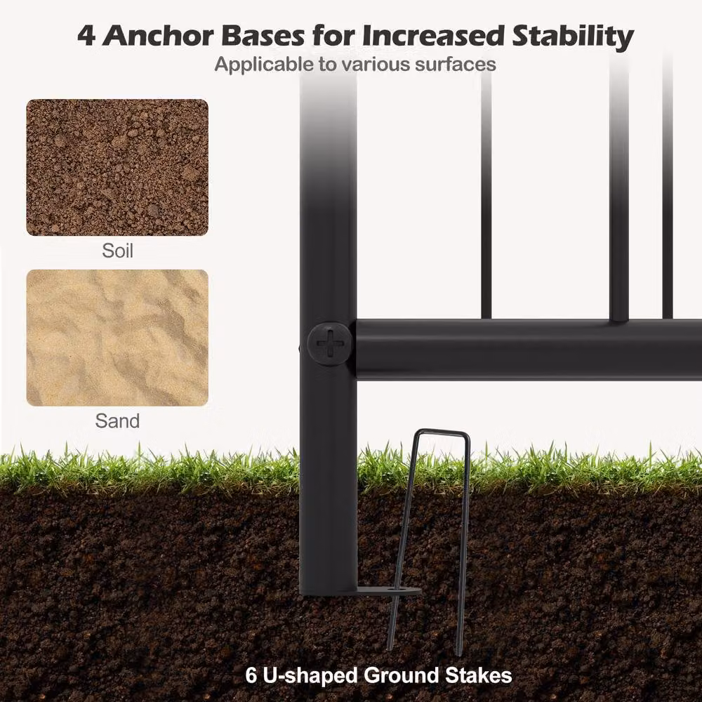 Costway Metal Garden Arbor Arch Trellis with Planter Boxes and Ground Stakes in Black – 5