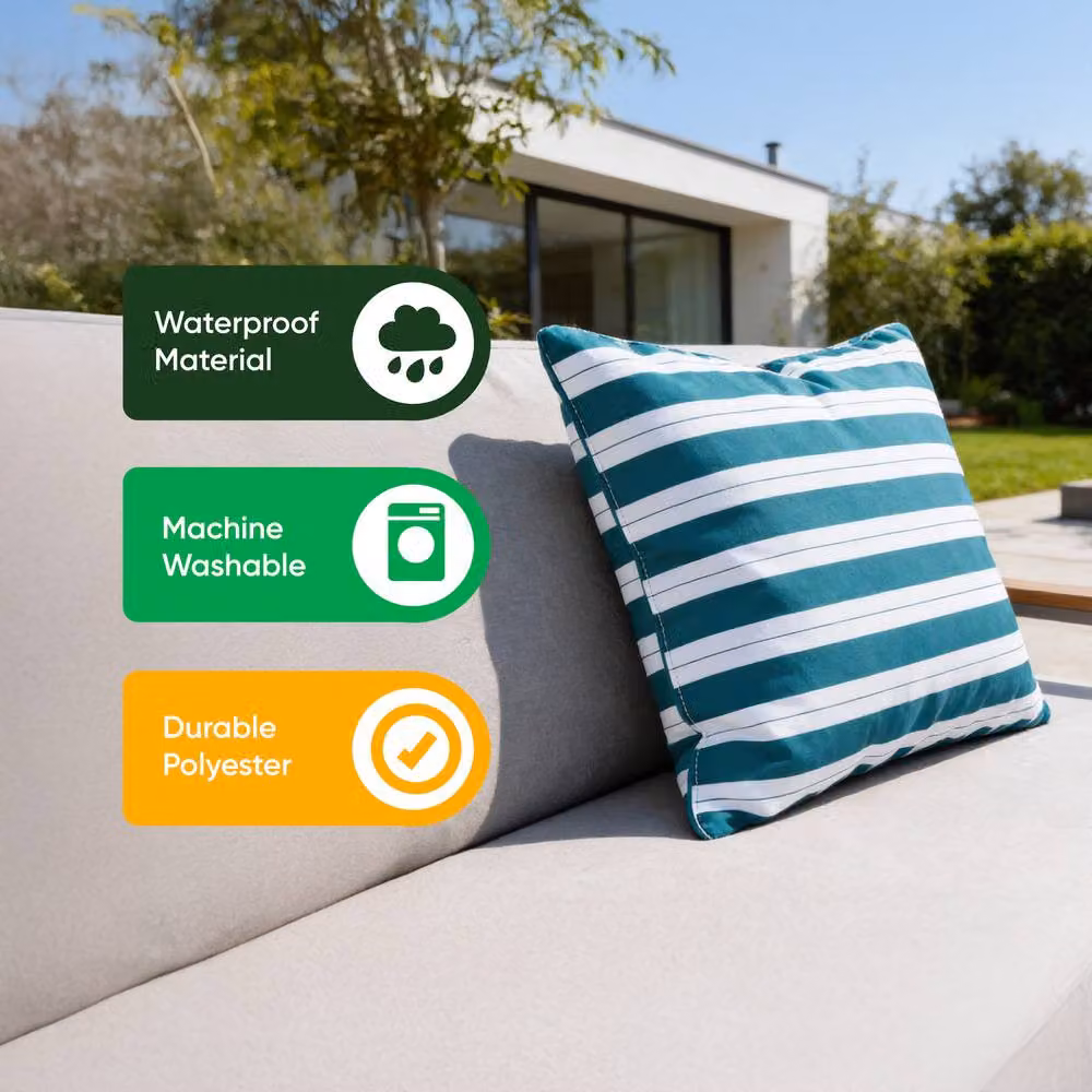 Gardenwize Pack of 2 Teal Striped Outdoor Scatter Cushions, W/D/H: 45 x 45 x 45 cm – 5
