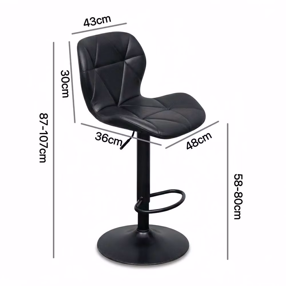 Alivio Set of 2 Modern Faux Leather Adjustable Bar Stools with Backrest and 360 Degree Swivel in Black – 7
