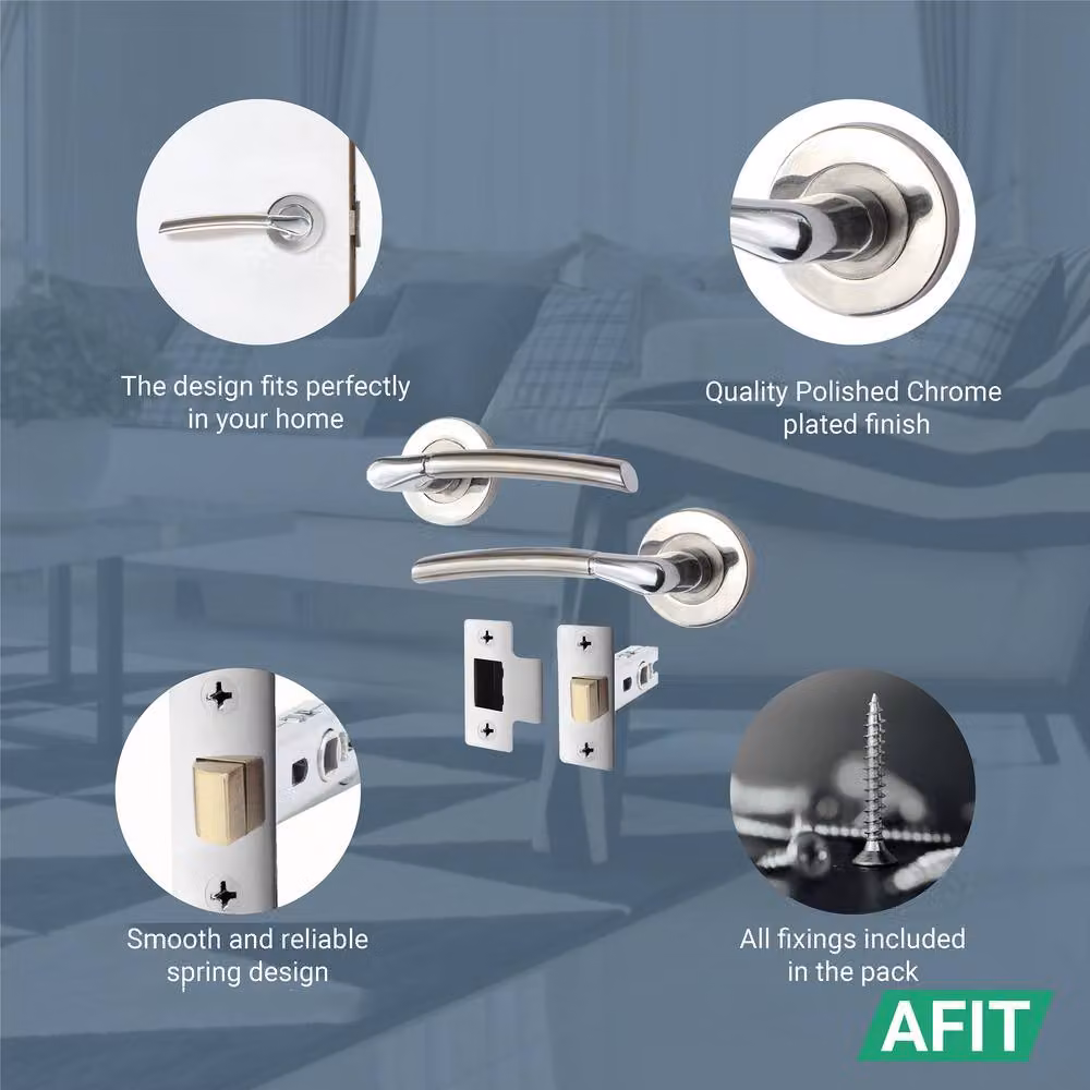 AFIT Chrome Door Handle Set, Satin Nickel Feature Lever with Latch, 3 Pack, Silver, W/H: 15.0 x 15.0 cm – 2