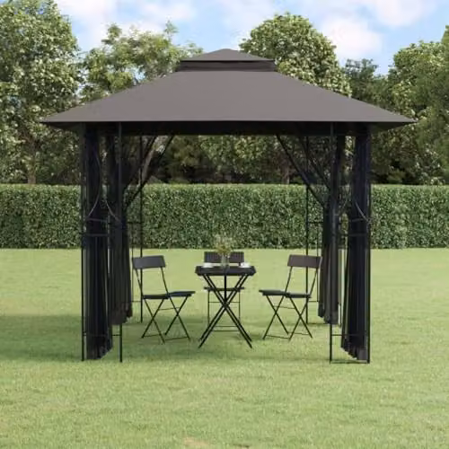 vidaXL Anthracite Steel Gazebo with Sidewalls W/D/H: 300 x 300 x 270 cm – 2