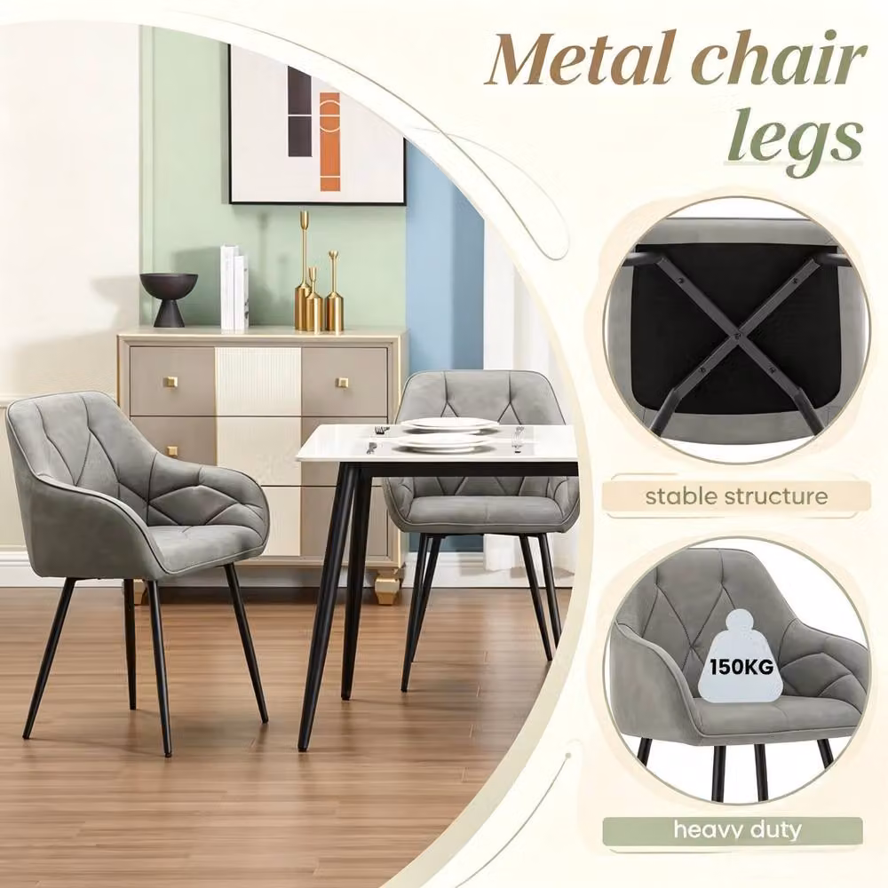Merax Set of 2 Modern Upholstered Faux Leather Dining Chairs with Armrests in Grey – 3