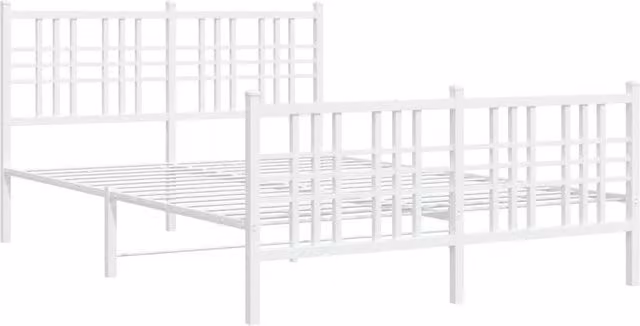 Berkfield Home Metal Bed Frame with Footboard in White, W/D/H: 140 x 190 x 90 cm