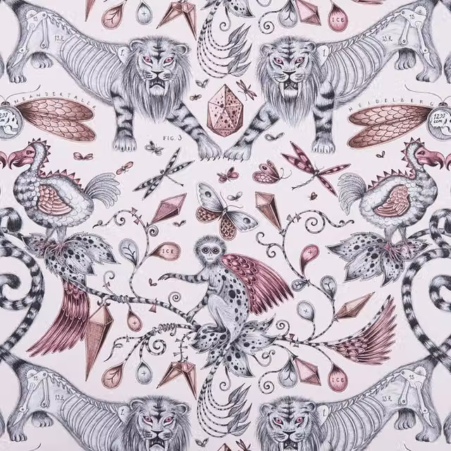 Clarke & Clarke Emma Shipley Extinct Fabric in Pink