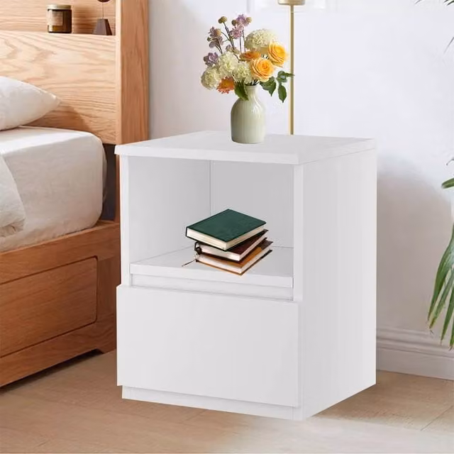 FORGEVIO Modern White Bedside Table with Drawers and Storage Shelf – 1