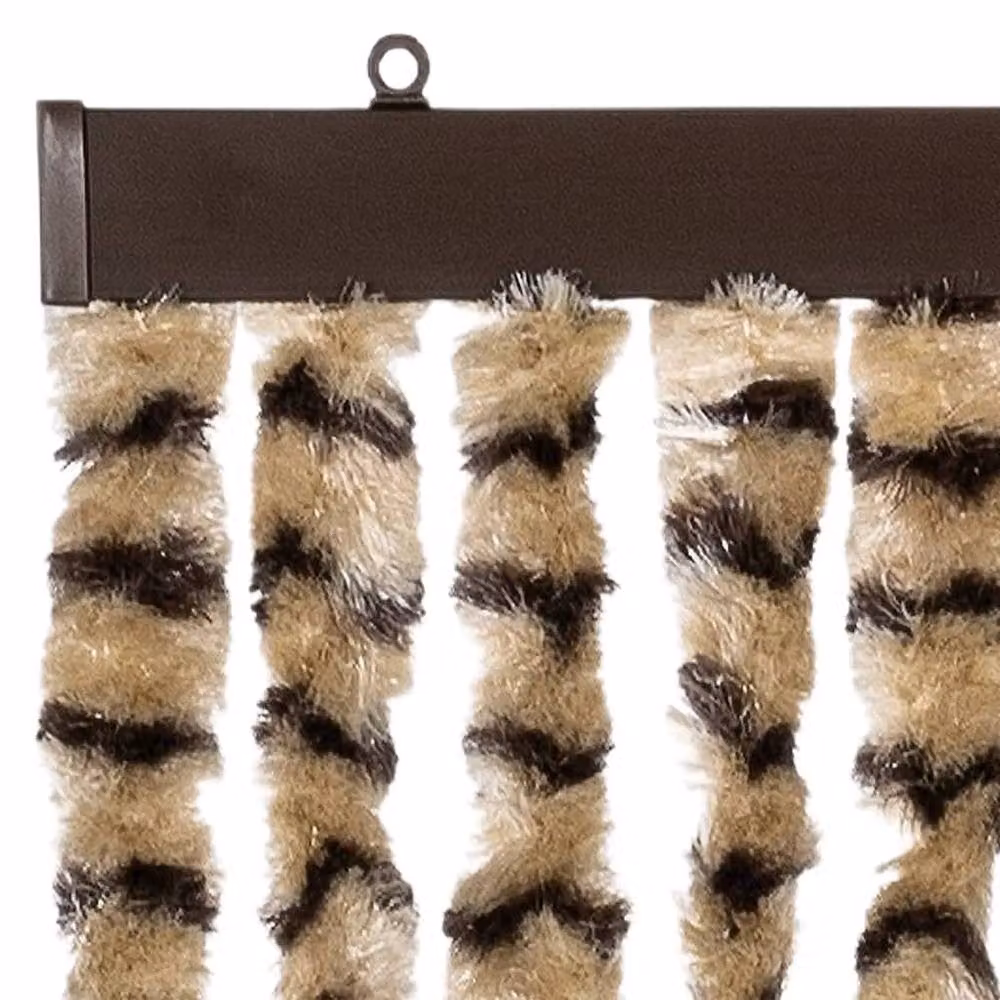 Berkfield Home Striped Chenille Fly Curtain in Beige and Brown, W: 90 cm, H: 200 cm – 4