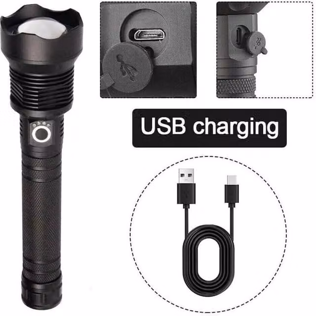 FLAVORA Super Bright LED Camping Flashlight with Zoom Function in Black – 1