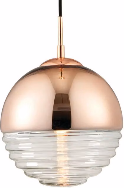 Loops Copper and Transparent Ribbed Glass Sphere Hanging Ceiling Pendant Light – 1
