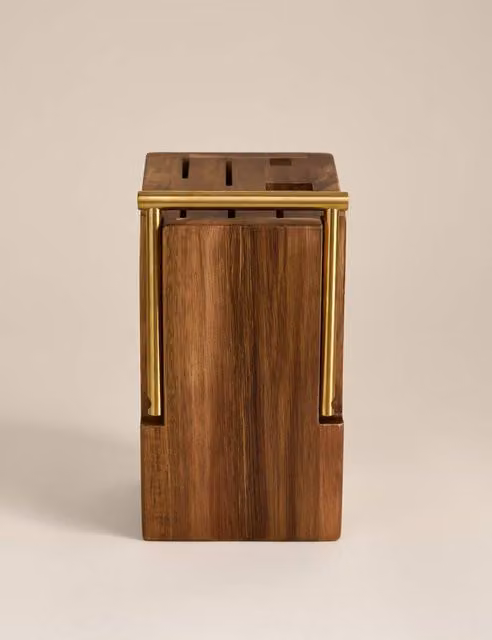 M&S Natural Wooden Knife Block in Brown, Gold and Beige