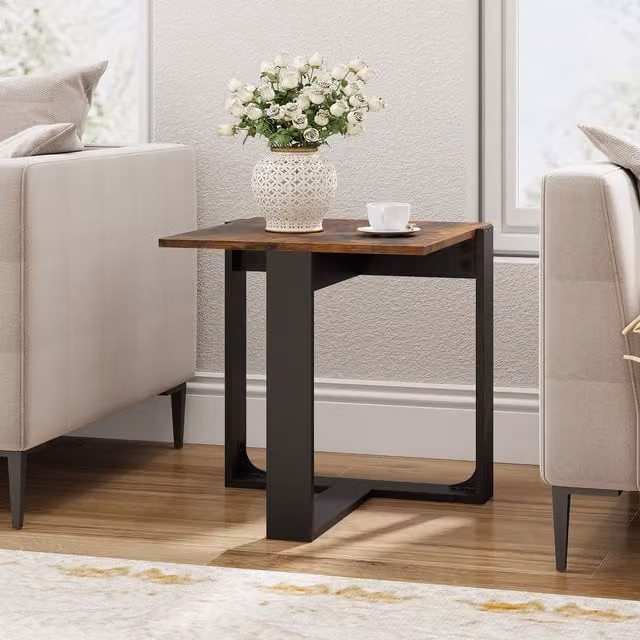 COSTWAY Industrial Square Side Table in Brown