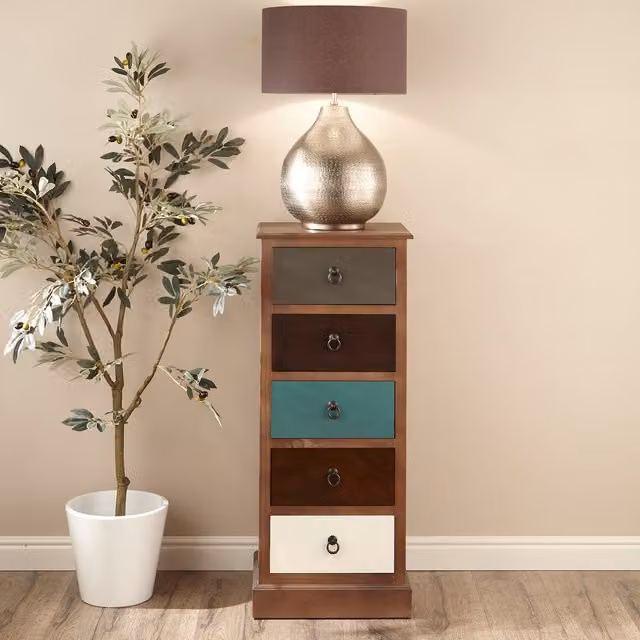 Pacific Lifestyle Multicoloured Wood 5 Drawer Unit in Brown and Blue