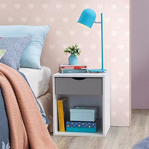 Timber Art Design Alton Bedside Lamp Table with 1 Drawer in White and Grey, W 40 x H 48 x D 39 cm – 2