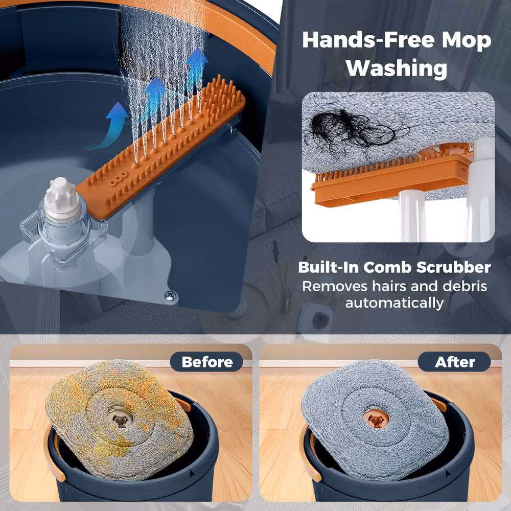 Costway Mop and Bucket Set with Wringer and 8 Microfibre Pads in Blue – 3