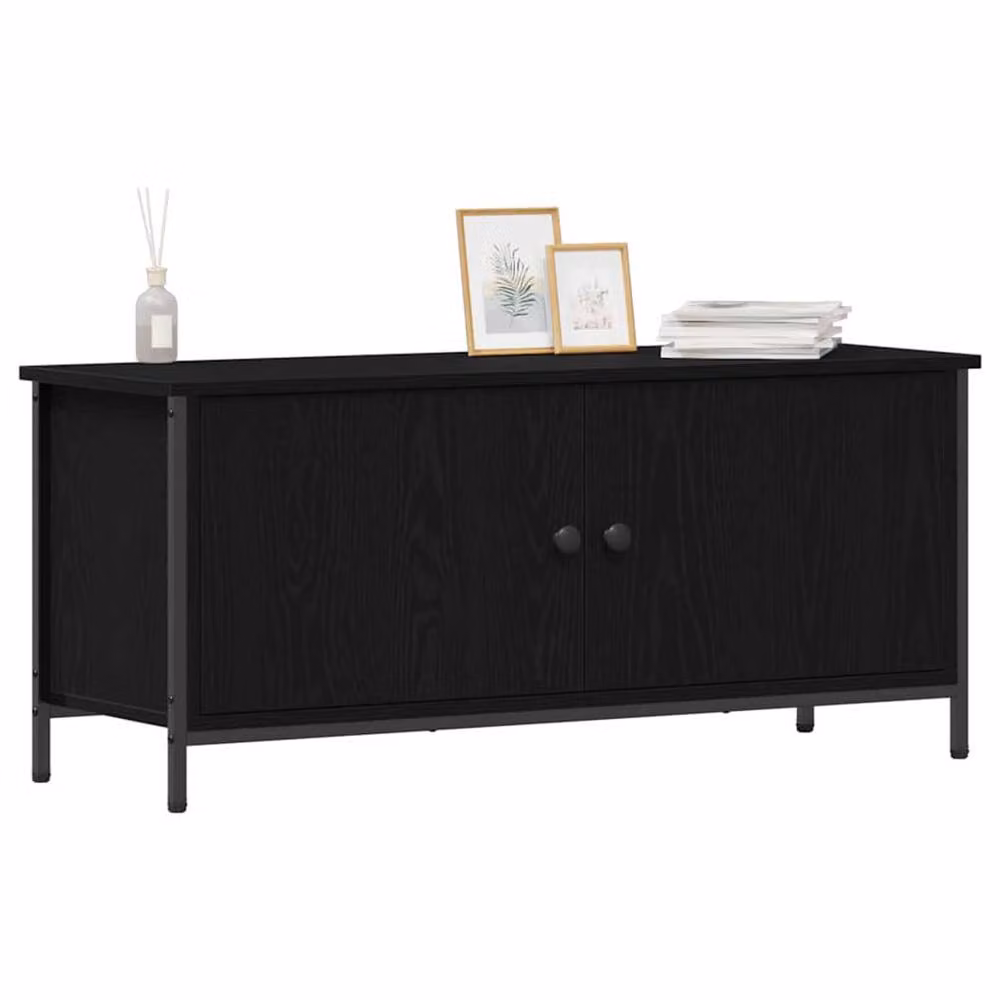 Berkfield Home Black Oak TV Stand in Black with Metal and Wood Finish, W: 102 cm, D: 35 cm, H: 45 cm – 3