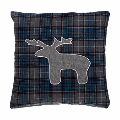 Orsina Checked Stag Cushion in Blue and Grey, W/D/H: 43 x 43 x 43 cm – 2