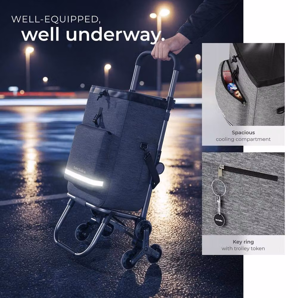 tectake 3-in-1 Foldable Shopping Trolley with Cooler Bag in Grey – 6