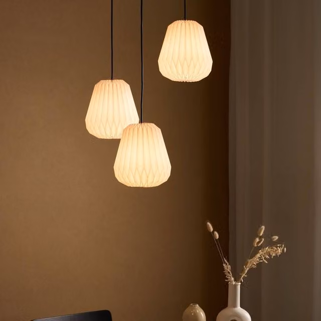 Wyld and Coco Origami 3-Light Pendant Lamp with White Paper Shade