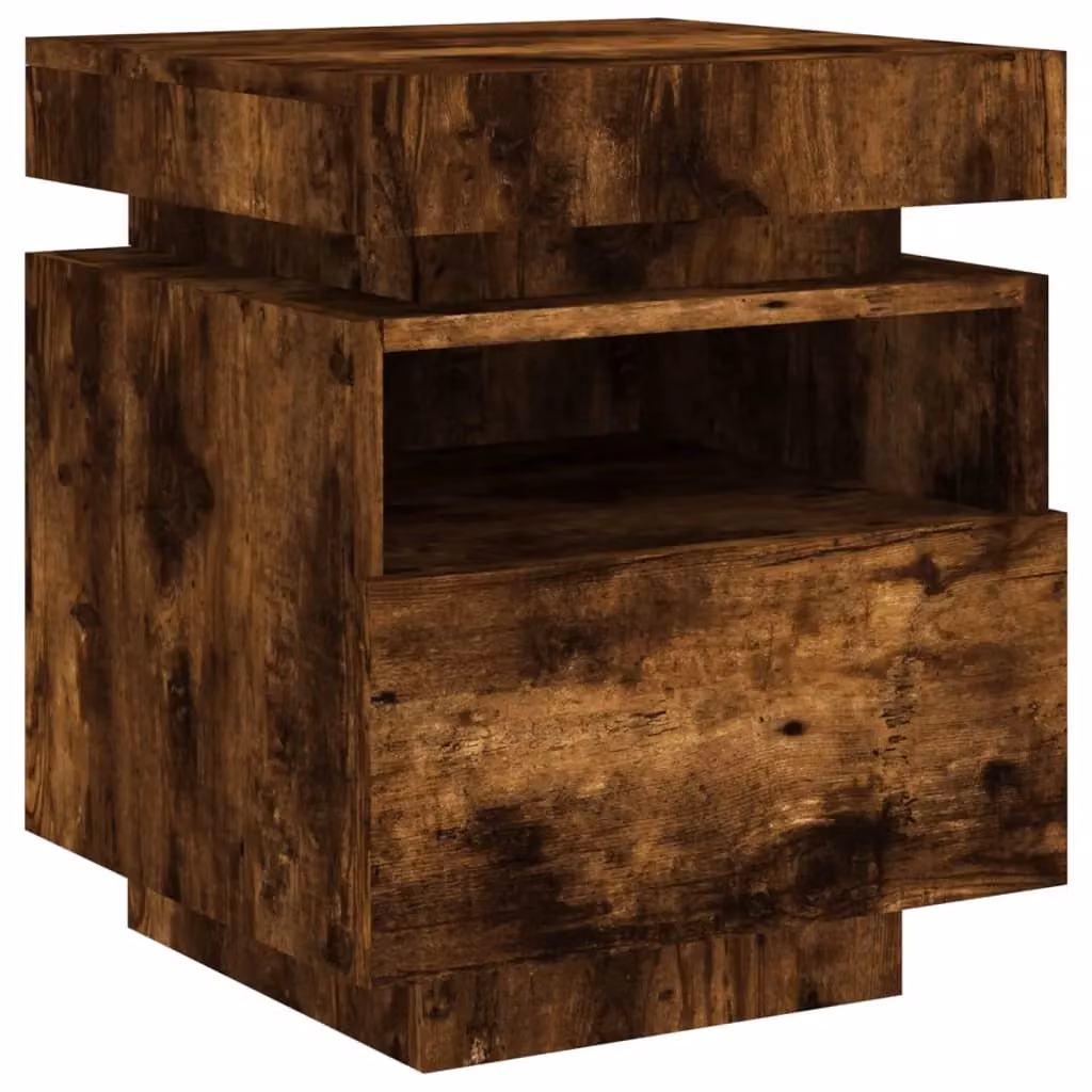 Berkfield Home Set of 2 Bedside Cabinets with Integrated LED Lights in Smoked Oak Brown, W: 40 cm, D: 39 cm, H: 48.5 cm – 4