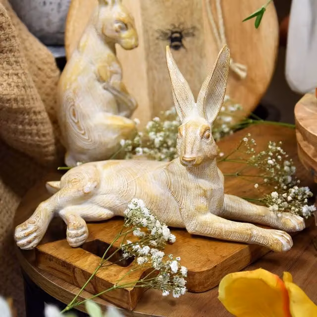 Madison & Mayfair Beige Laying Resin Rabbit Ornament